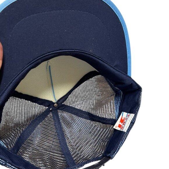 Vintage Trucker Hat Snap Back Mesh Sides 3 Stripes Blue Redvers Wheat Pool - Picture 6 of 6